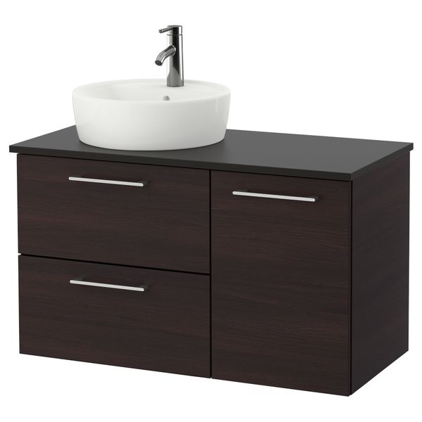 Шкаф с раковиной 45 см ГОДМОРГОН/ТОЛКЕН / ТОРНВИКЕН, черно-коричневый, антрацит (102x49x74 см) - фото 1