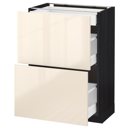 Напольный шкаф, 2 фасада, 3 ящика МЕТОД / МАКСИМЕРА, черный, Рингульт кремовый
