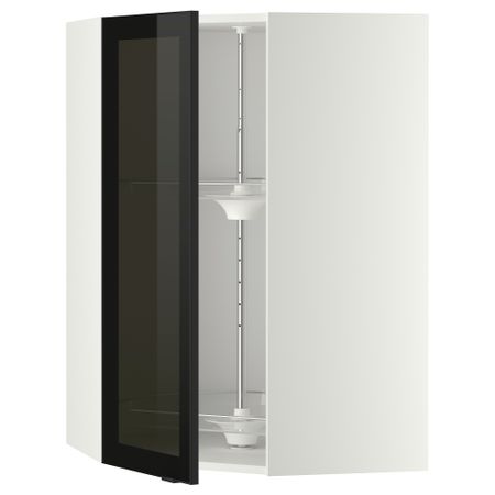 Угловой навесной шкаф с вращающающейся секцией, стеклянными дверцами МЕТОД, белый, Ютис дымчатое стекло