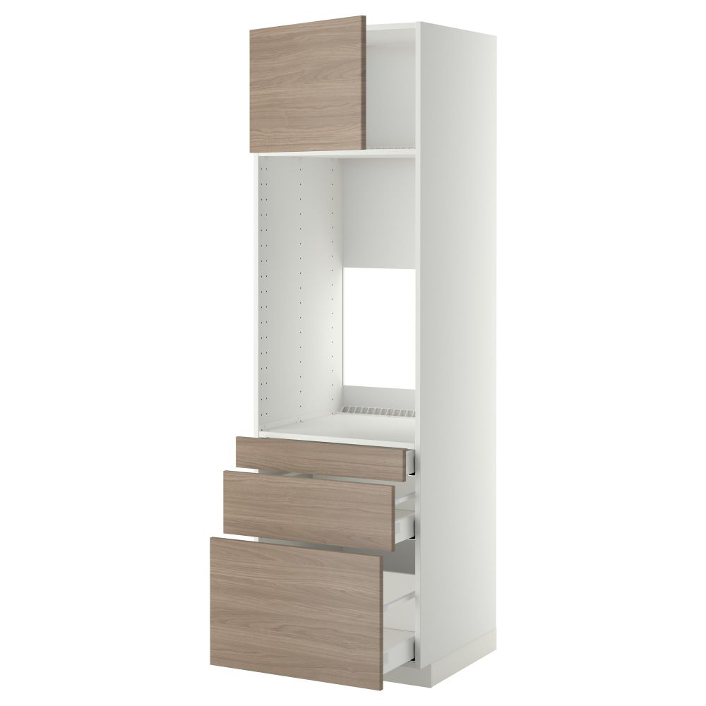 Высокий шкаф для двойной духовки, 3 ящика, дверца МЕТОД / МАКСИМЕРА, белый, Брокхульт светло-серый - схема-чертеж с размерами