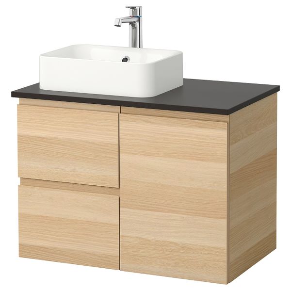 Шкаф с раковиной 45x32 см, под беленый дуб, антрацит БРОГРУНД смеситель, 82x49x72 см IKEA ГОДМОРГОН/ТОЛКЕН / ХОРВИК 293.255.98 - фото 1