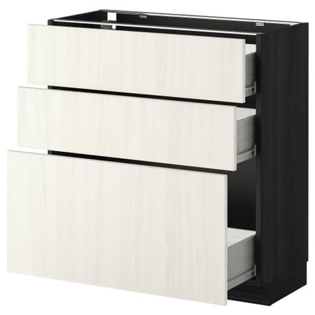 Напольный шкаф с 3 ящиками МЕТОД / ФОРВАРА, черный, Росдаль белый