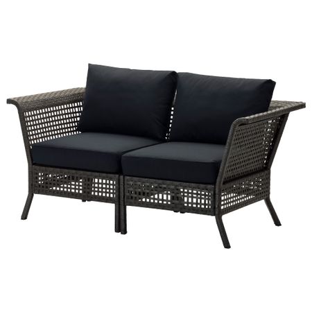 2-местный диван, садовый КУНГСХОЛЬМЕН, черно-коричневый, Кунгсэ черный (160x80x73 см)
