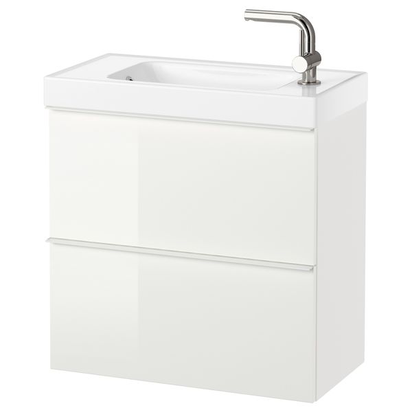 Шкаф для раковины с 2 ящиками ГОДМОРГОН / БРОВИКЕН, глянцевый белый (60x34x65 см) - схема-чертеж с размерами