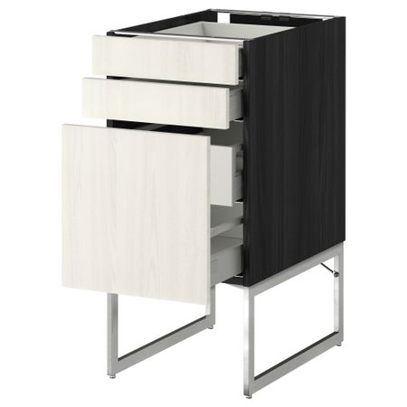 Напольный шкаф 3 фронтальных панели, 2 нижних, 2 средних ящика МЕТОД / МАКСИМЕРА, черный, Росдаль белый