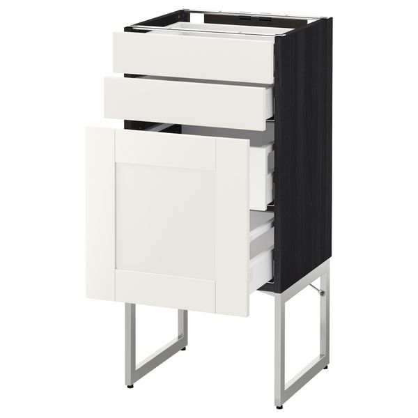 Напольный шкаф 3 фронтальных панели, 2 нижних, 2 средних ящика МЕТОД / МАКСИМЕРА, черный, Сэведаль белый - схема-чертеж с размерами