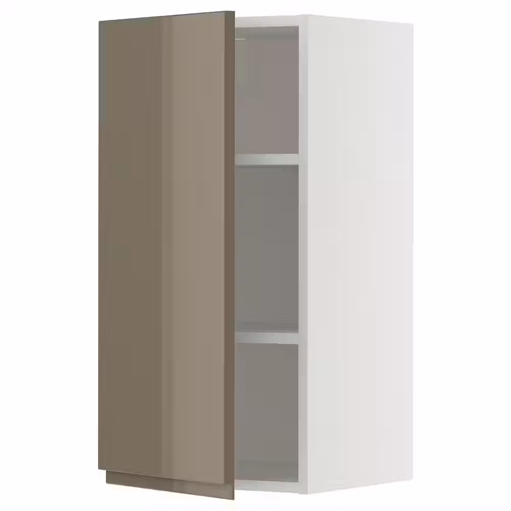METOD Навесной шкаф с полками - белый/Voxtorp глянцевый темный серо-коричневый 40x80 см - фото 1