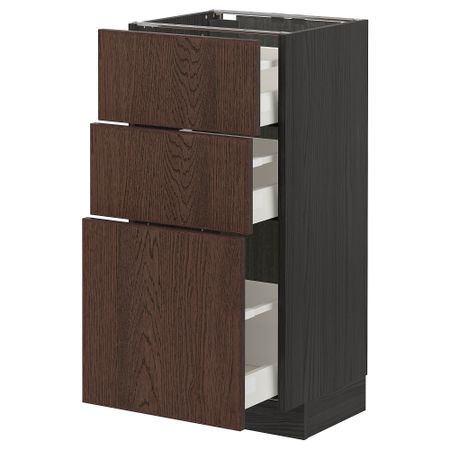 Напольный шкаф с 3 ящиками, черный, Sinarp коричневый, 40x37 см IKEA METOD МЕТОД, MAXIMERA МАКСИМЕРА 494.057.68