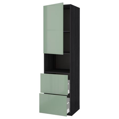 Высокий шкаф для СВЧ/дверца/2ящика МЕТОД / МАКСИМЕРА, черный, Калларп светло-зеленый