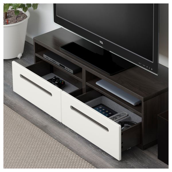 Шкаф для ТВ, комбинированный, стекляные дверцы БЕСТО, черно-коричневый, Марвикен белый прозрачное стекло (120x20/40x166 см) - фото 2
