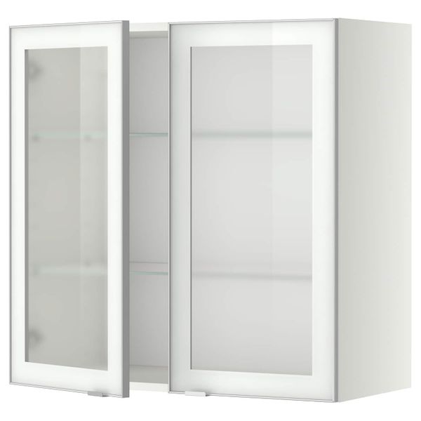 Навесной шкаф/полки/2стеклян двери, белый/Ютис матовое стекло 80x80 см IKEA METOD МЕТОД 894.469.41 - фото 1
