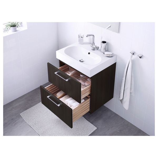 Шкаф для раковины с 2 ящиками ГОДМОРГОН, черно-коричневый (60x49x68 см) - фото 3
