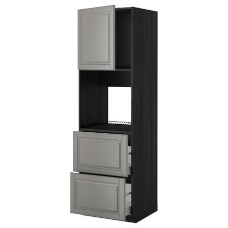 Высокий шкаф для духовки + дверца, 2 форнтальных, 2 высоких ящик МЕТОД / МАКСИМЕРА, черный, Будбин серый