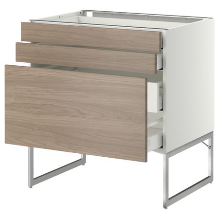 Напольный шкаф 3 фронтальных панели, 2 нижних, 2 средних ящика МЕТОД / МАКСИМЕРА, белый, Брокхульт светло-серый