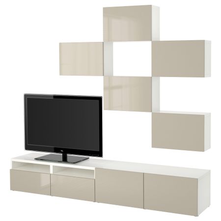 Шкаф для ТВ, комбинация БЕСТО, белый, Сельсвикен глянцевый/бежевый (240x20/40x204 см)