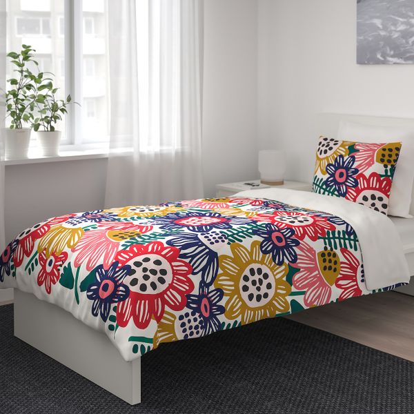 Пододеяльник и 1 наволочка, белый, разноцветный 150x200/50x70 см IKEA СОММАРАСТЕР 904.233.16 - фото 7