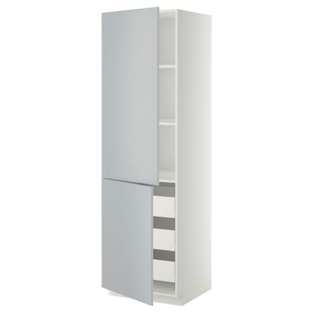 Высокий шкаф + полки, 3 ящика, 2 дверцы МЕТОД / ФОРВАРА, белый, Веддинге серый