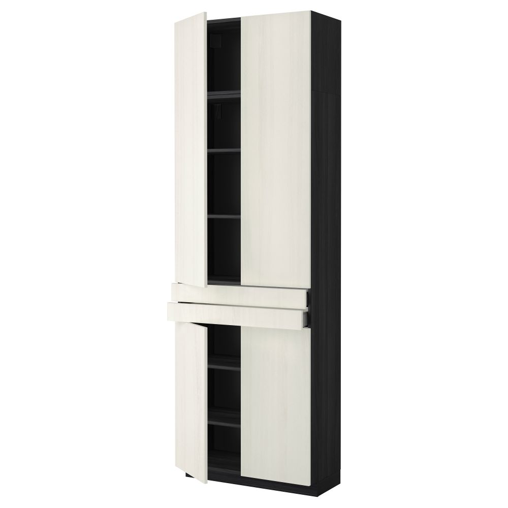 Высокий шкаф + полки, 2 ящика, 4 дверцы МЕТОД / МАКСИМЕРА, черный, Росдаль белый (80x37x240 см) - схема-чертеж с размерами