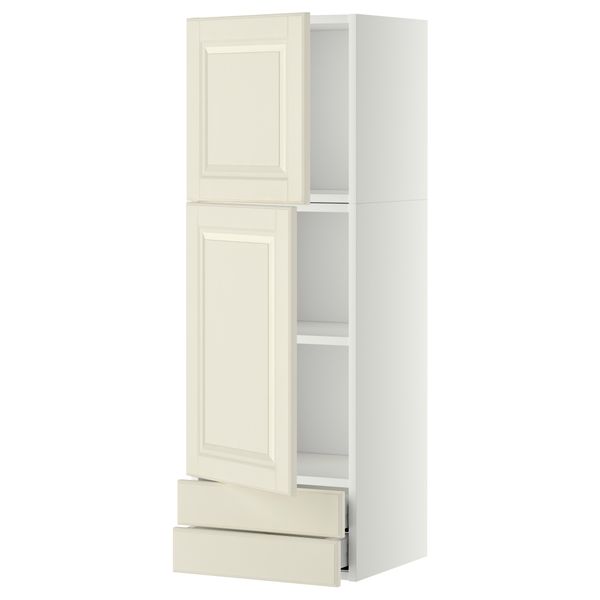 Навесной шкаф, 2 дверцы, 2 ящика МЕТОД / МАКСИМЕРА, белый, Будбин белый с оттенком - фото 1