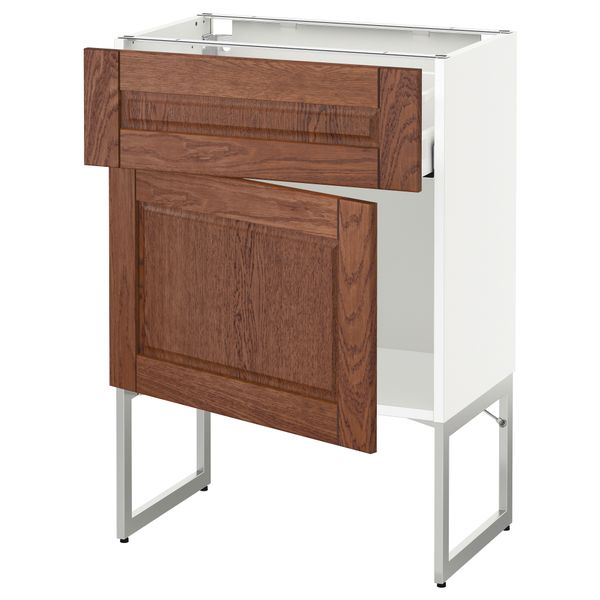 Напольный шкаф с ящиком, дверью МЕТОД / МАКСИМЕРА, белый, Филипстад коричневый - схема-чертеж с размерами