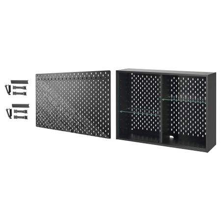 Шкаф-витрина, панель, 2 комплекта аксессуаров, темно-серый-черный IKEA UPPSPEL УППСПЕЛЬ 294.373.98