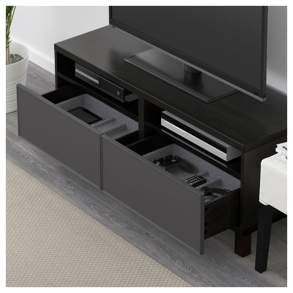 Тумба для ТВ с ящиками БЕСТО, черно-коричневый, Грундсвикен темно-серый (120x40x48 см) - фото 3
