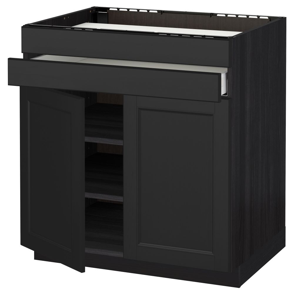 Напольный шкаф для варочной панели, 2 ящика, 2 фасада, 1 ящик МЕТОД / МАКСИМЕРА, черный, Лаксарби черно-коричневый (80x60 см) - схема-чертеж с размерами