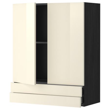 Навесной шкаф, 2 дверцы, 2 ящика МЕТОД / МАКСИМЕРА, черный, Рингульт кремовый