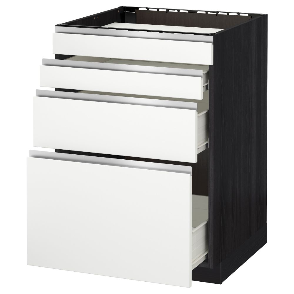 Напольный шкаф для духовки, 4фасада, 3 ящика МЕТОД / ФОРВАРА, черный, Нодста белый - схема-чертеж с размерами