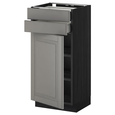 Напольный шкаф с дверцей, 2 ящиками МЕТОД / МАКСИМЕРА, черный, Будбин серый