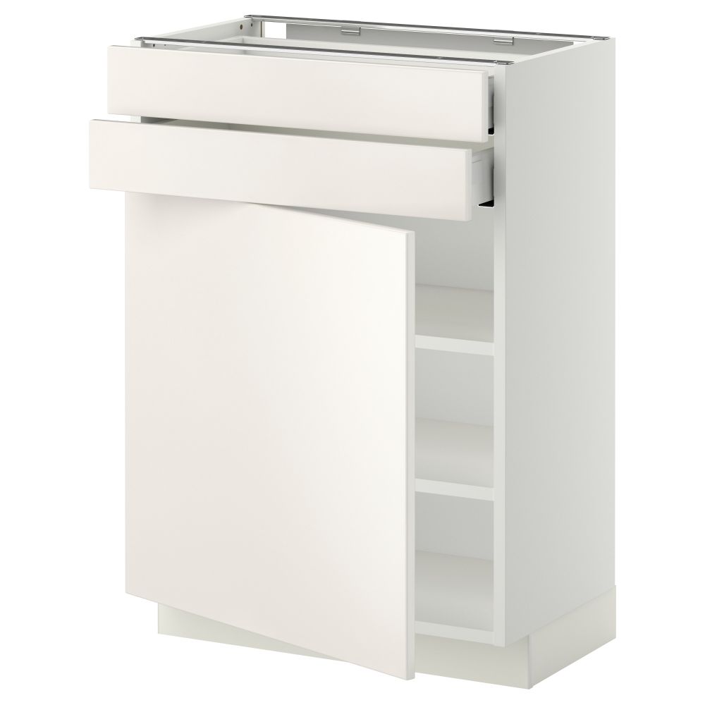 Напольный шкаф с дверцей, 2 ящиками МЕТОД / МАКСИМЕРА, белый, Веддинге белый - схема-чертеж с размерами