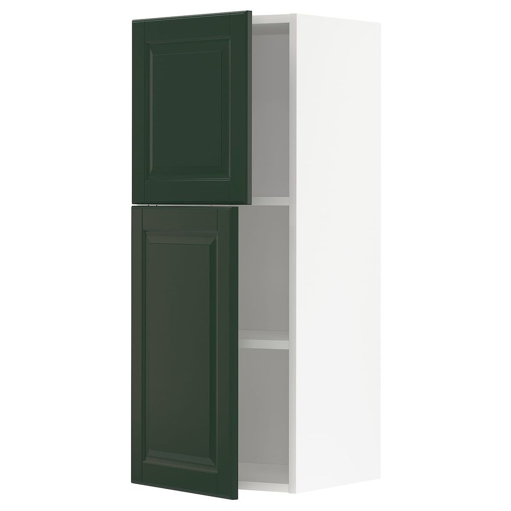 Навесной шкаф с полками/2дверцы, белый/Будбин темно-зеленый 40x100 см IKEA METOD МЕТОД 793.122.54 - фото 1
