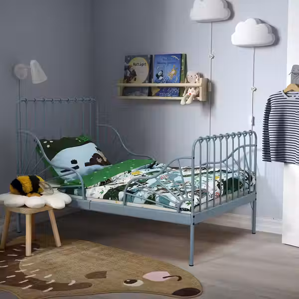 MINNEN Раздвижная кровать с реечным дном - серо-синий 80x200 см - фото 2