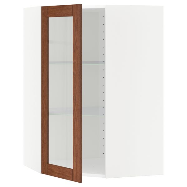 Угловой навесной шкаф с полками, стекляными дверцами МЕТОД, белый, Филипстад коричневый - схема-чертеж с размерами