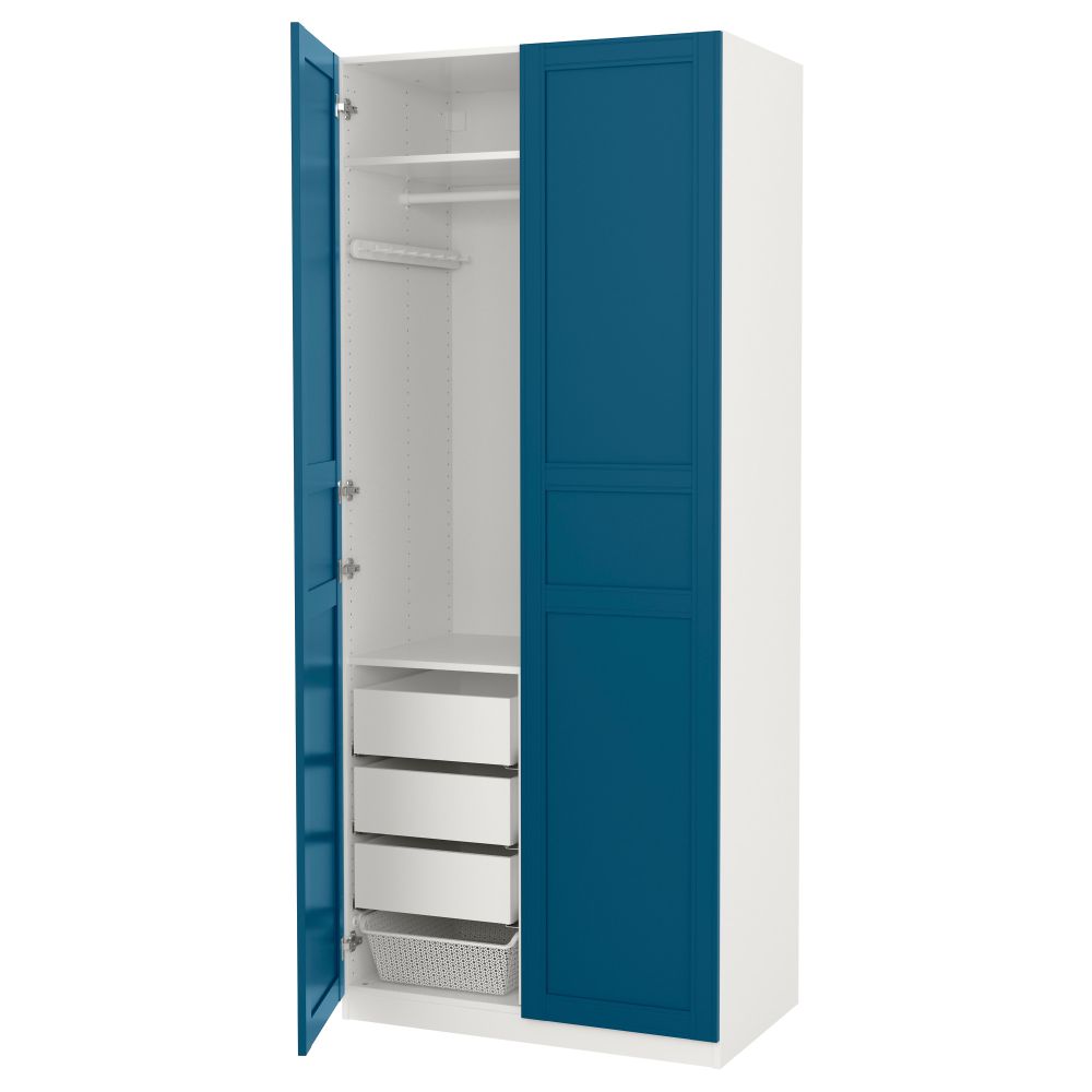Гардероб ПАКС, белый, Флисбергет синий (100x60x236 см) - фото 1