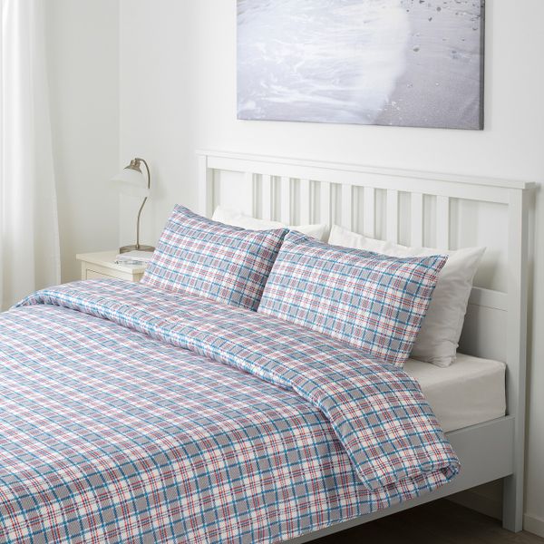 Пододеяльник и 2 наволочки, белый синий/клетка 200x200/50x70 см IKEA SILESHÅR СИЛЕСХОР 405.313.99 - фото 2