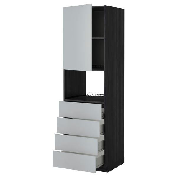 Высокий шкаф для духовки, дверца, 4 ящика МЕТОД / ФОРВАРА, черный, Веддинге серый - фото 1