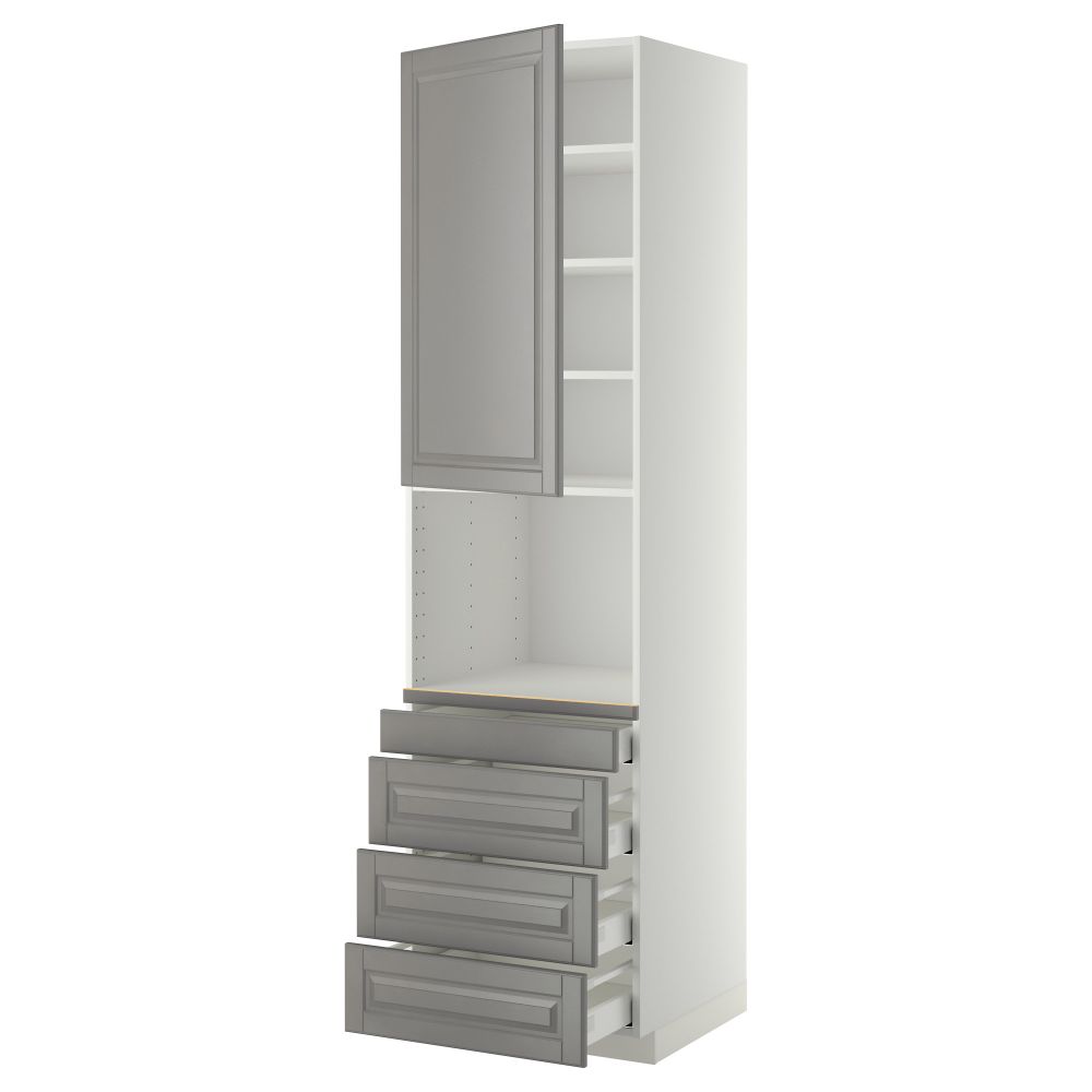 Высокий шкаф для комбинированния СВЧ, 4 ящика МЕТОД / МАКСИМЕРА, белый, Будбин серый - схема-чертеж с размерами