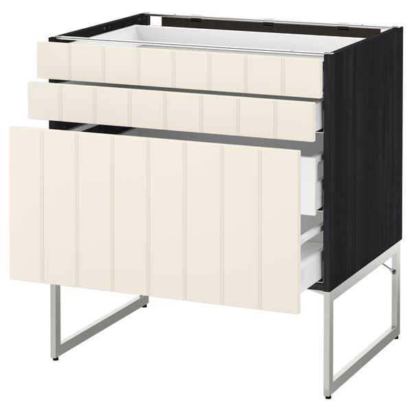 Напольный шкаф 3 фронтальных панели, 2 нижних, 2 средних ящика МЕТОД / МАКСИМЕРА, черный, Хитарп белый с оттенком - схема-чертеж с размерами