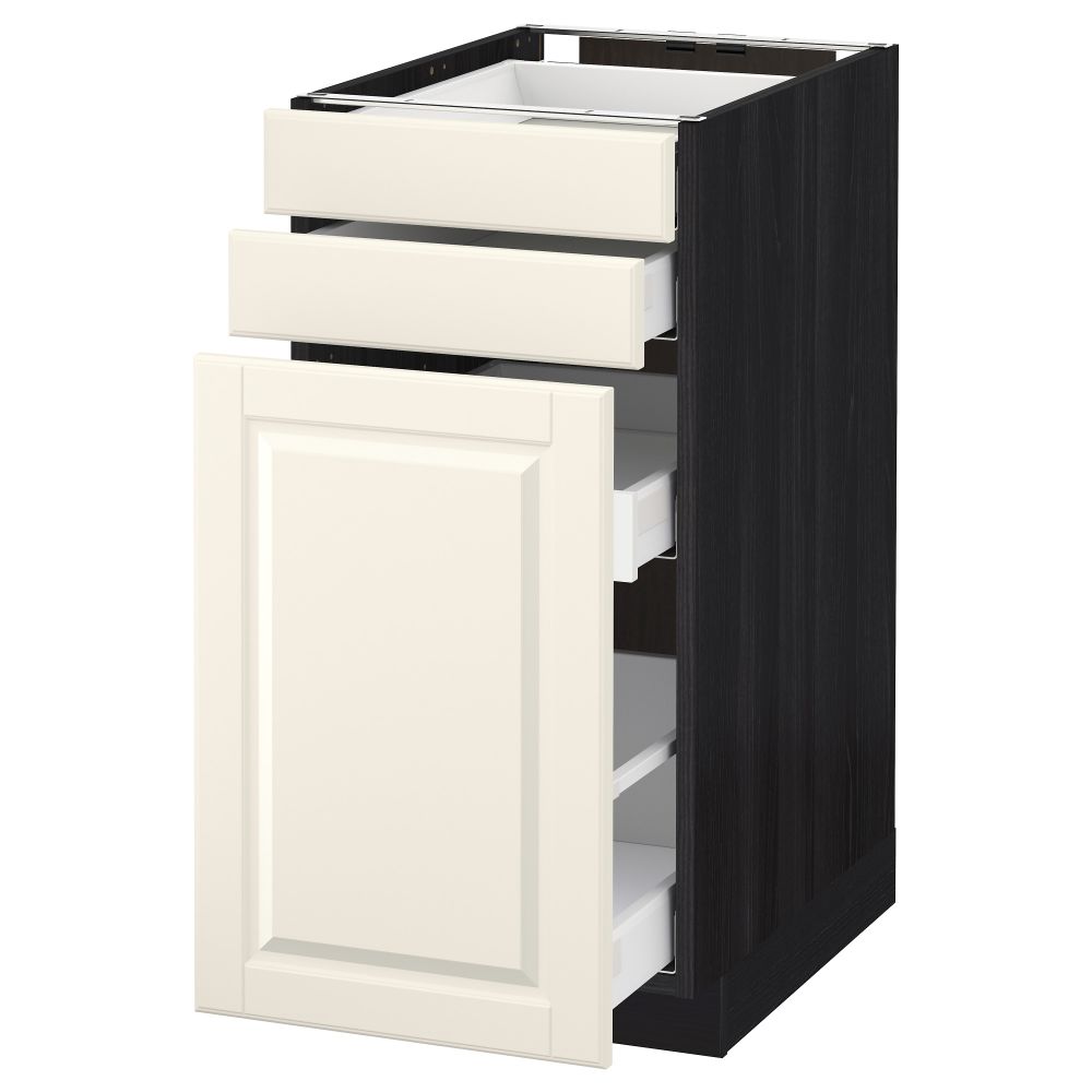 Напольный шкаф с выдвижными модулями, 2 фронтальные панели МЕТОД / МАКСИМЕРА, черный, Будбин белый с оттенком - схема-чертеж с размерами