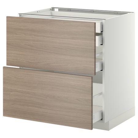 Напольный шкаф 2 фронтальные панели, 2 нижних, 1 средний, 1 высокий ящик МЕТОД / МАКСИМЕРА, белый, Брокхульт светло-серый