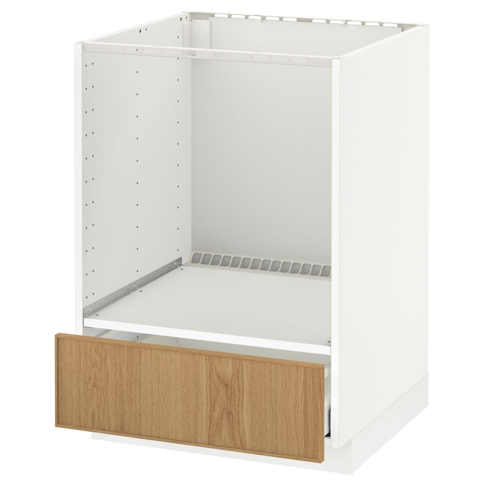 Напольный шкаф для духовки, с ящиком МЕТОД / МАКСИМЕРА, белый, Экестад дуб (60x60 см) - схема-чертеж с размерами