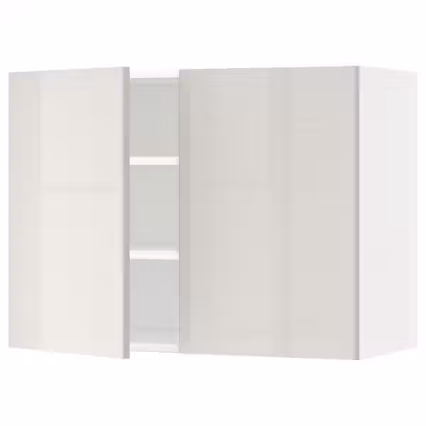 METOD Навесной шкаф с полками/2дверцы - белый/Ringhult светло-серый 80x60 см - фото 1