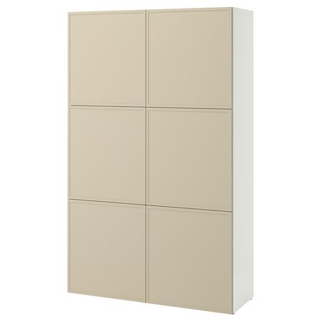 BESTÅ Комбинация для хранения с дверцами - белый/Krukmakare бежевый 120x42x193 см