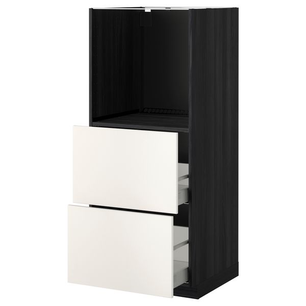 Высокий шкаф с 2 ящиками для духовки МЕТОД / МАКСИМЕРА, черный, Веддинге белый (60x60x140 см) - фото 1