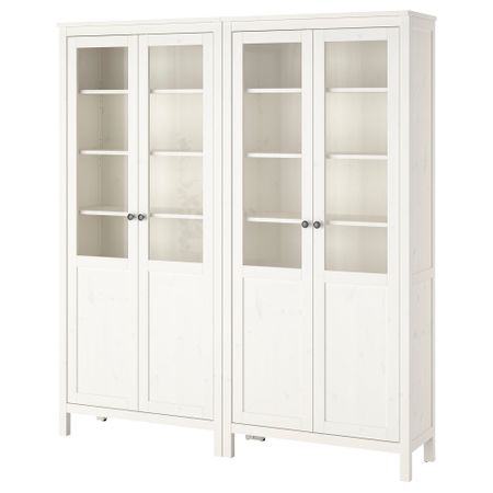 Комбинация для хранения со стеклянными дверцами ХЕМНЭС, белая морилка (180x197 см)