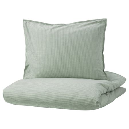 Пододеяльник и 2 наволочки, зеленый, полоска, 200x200, 50x60 см IKEA BERGPALM БЕРГПАЛМ 204.231.88
