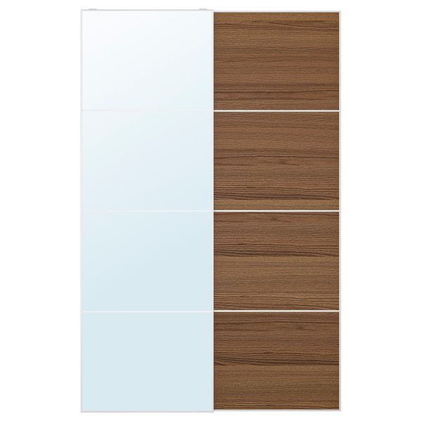 Пара раздвижных дверей АУЛИ / ИЛЬСЕНГ, зеркальное стекло, коричневая морилка ясеневый шпон - схема-чертеж с размерами