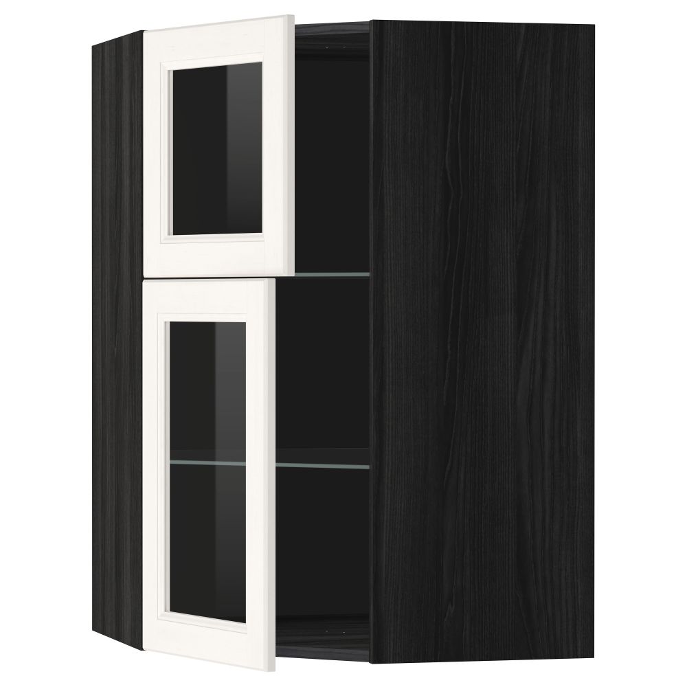 Угловой навесной шкаф + полки, 2 стеклянные дверцы МЕТОД, черный, Лаксарби белый (68x100 см) - схема-чертеж с размерами