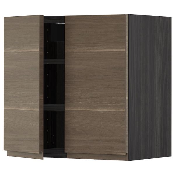 Навесной шкаф с полками/2дверцы, черный/Воксторп под грецкий орех 60x60 см IKEA МЕТОД 993.028.57 - схема-чертеж с размерами